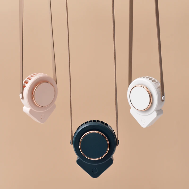 2023 summer  leafless without blade air cooler USB personal rechargeable neck fan