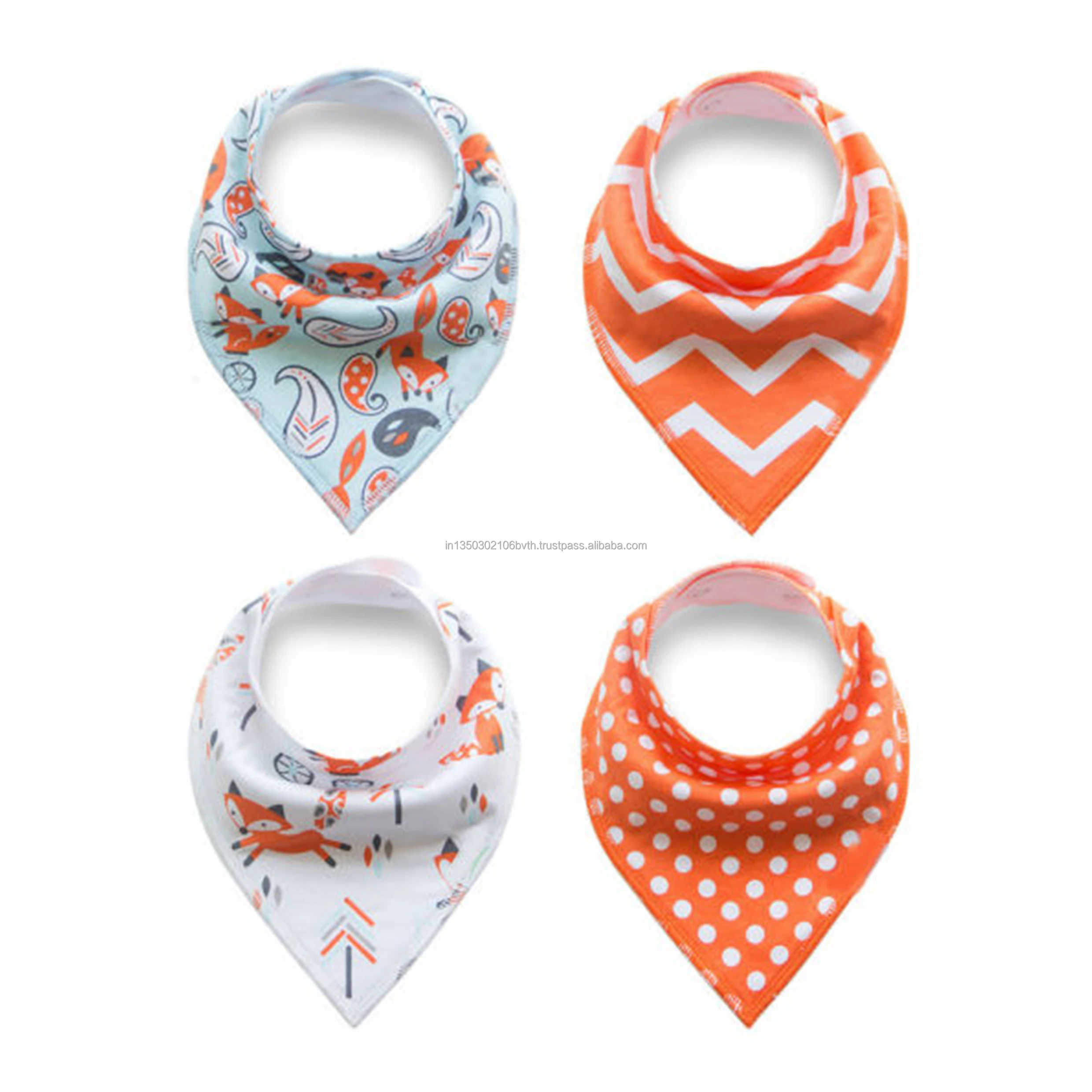Disposable Bandana Bibs for Infants Toddlers Boys and Girls 100% Cotton Printed Pattern Snap Button Closure OEM Supply