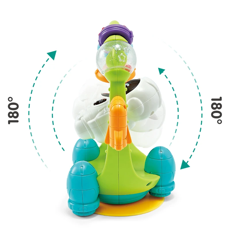 Baby Educational Plastic Shake Bell Turn Infant Stroller Dining Table Chair Light And Sound Rattle Music Toys With Suction Cup