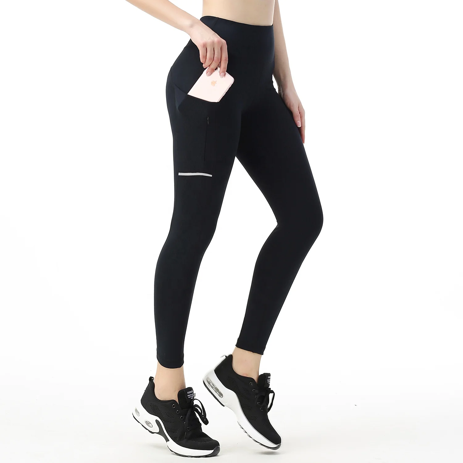 Akilex изготовленным на заказ логосом новое производство тренировки больших размеров с высокой талией и светоотражающая полоска фитнес женские Йога Леггинсы с карманами для девочек