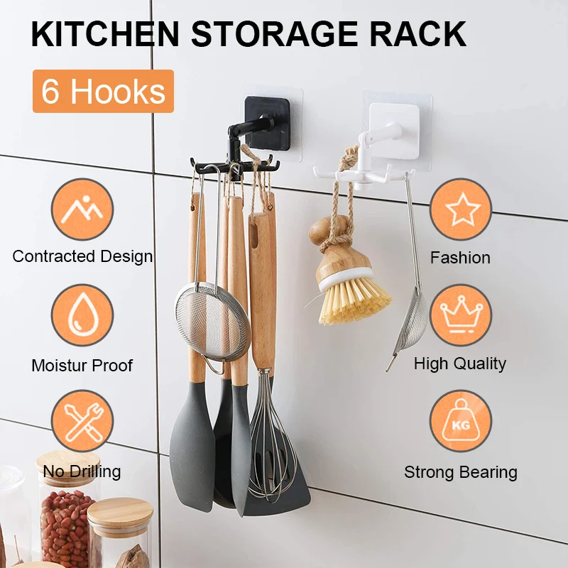Kitchen Hook Organizer Rack 360 Degrees Rotatable Shelf Accessories Organizer Hook Storage Cupboard Storage Cabinet Shelf Hooks