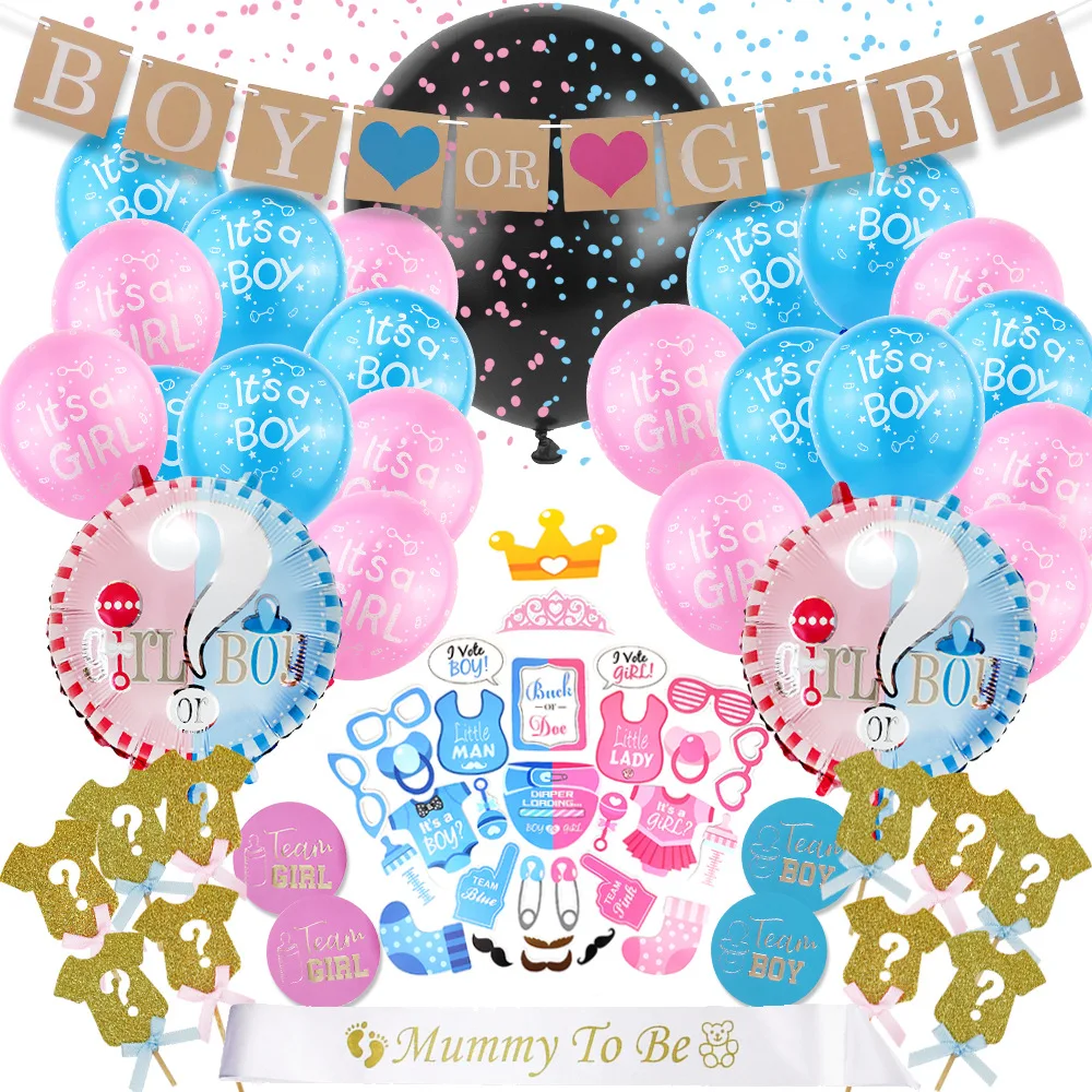 RUI YI Gender Reveal and Baby Shower Decorations Glitter Cupcake Toppers Reveal Confetti Balloon Boy or Girl Banner