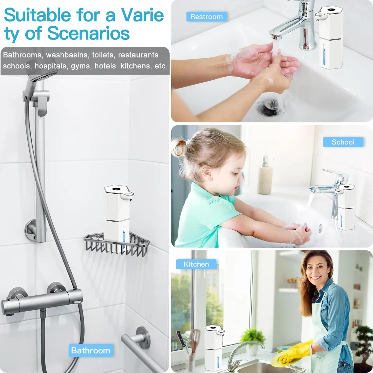 Plastic Liquid Foam Soap Dispenser White Hand Wash Foam Pump Bottle Electric Smart Bathroom Soap Dispenser