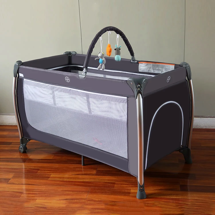 OEM ODM Wholesale Metal Baby Cot Bed Portable Baby Playpen with Removable Selected Aluminum Feet Tube Outside