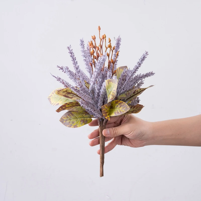 CL62001 Flocked Sage Bouquet Leaves Wheat Floral Arrangement Faux Fall Flower Branches for Thanksgiving Table Centerpieces Decor