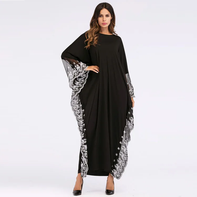 MXCHAN SJH2045 dubai maxi size black embroidered lace kaftan abaya muslim dresses kaftan lace abaya