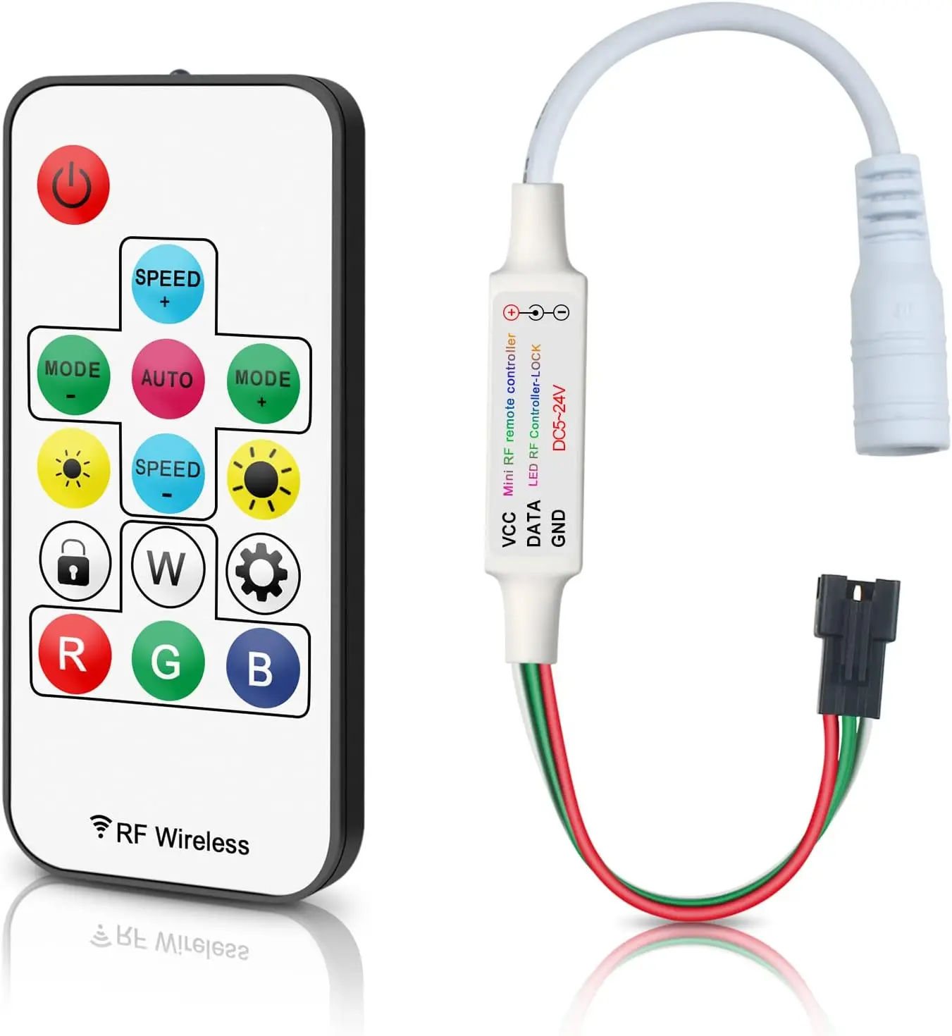 eSann LED Controller, RF Wireless Remote Mini LED Controller 5V/12V/24V DC for WS2812 WS2811 Dream Color RGB LED Strip Light