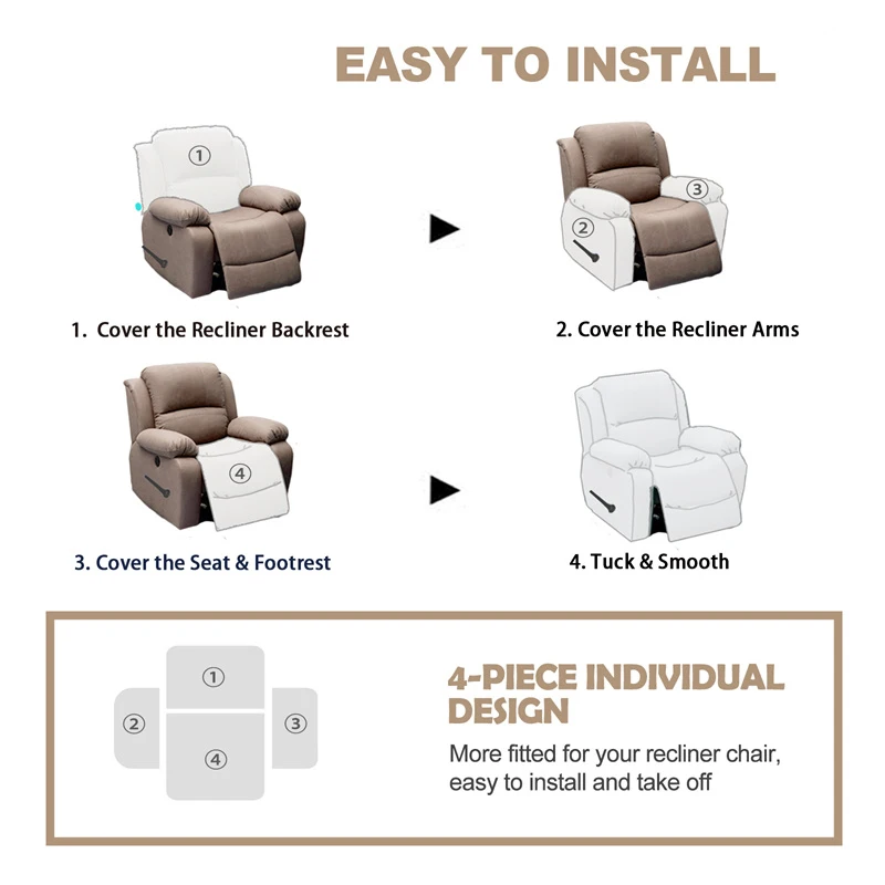 Velvet Recliner Cover Split Design Massage Lazy Boy Chair Cover Lounger Single Couch Sofa Slipcover Armchair Covers
