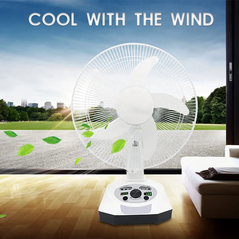 AC DC 16 inch Air Cooler 3 Speeds 6V Electric Desk Fans Cooling Charging Solar With LED Light Rechargeable Table Fan