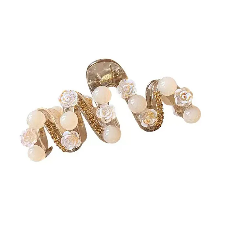 Light Luxury Flower Round Bead Rhinestone Grip Clip Korean Version Heart-shaped Diamond Hair Clip Headpiece for Women
