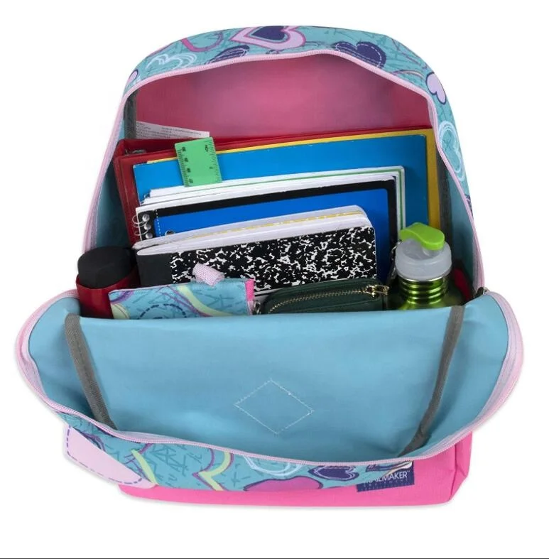 Heart Printed Girls Elementary School Backpack for Kids 5  in 1 Sets with Lunch Tote Bag Pencil Bag