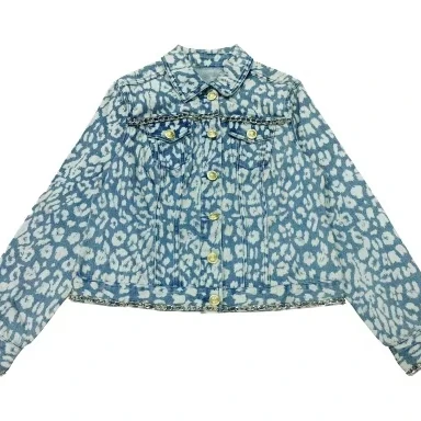 Женская тканая джинсовая куртка с леопардовым принтом