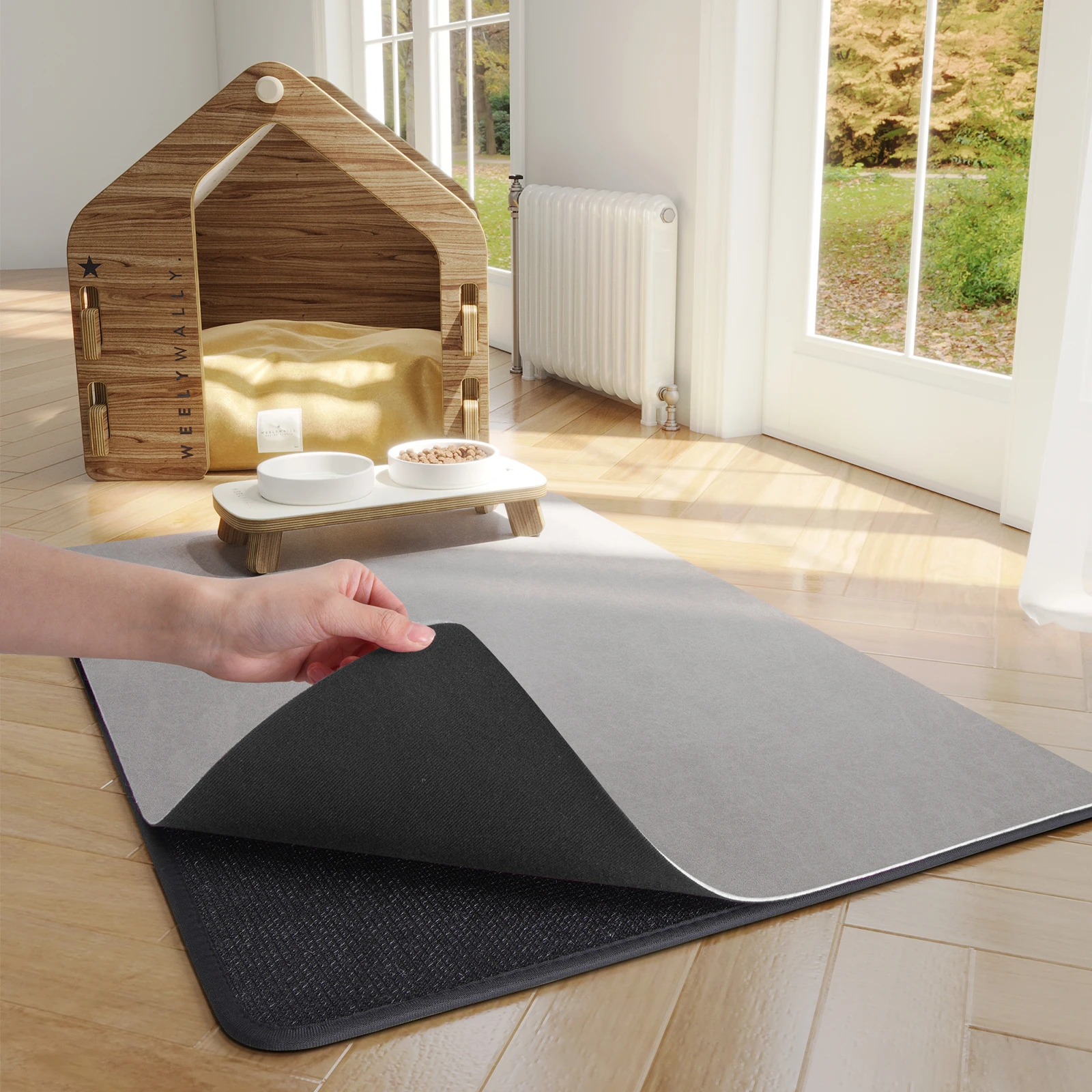 Scratch resistance Removable replaceable Custom Logo Pet Bed Anti-SlipTraining Pad Bowl Food Feeding Mat with Rubber bottom