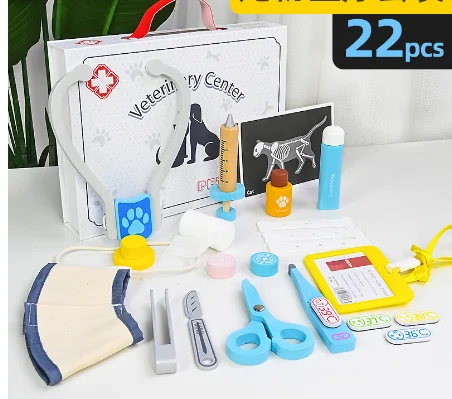 New Wooden Toys Pretend Play Doctor Kit Toys Early Educational Wooden Toys  Doctor Pretend Play Kit for pets