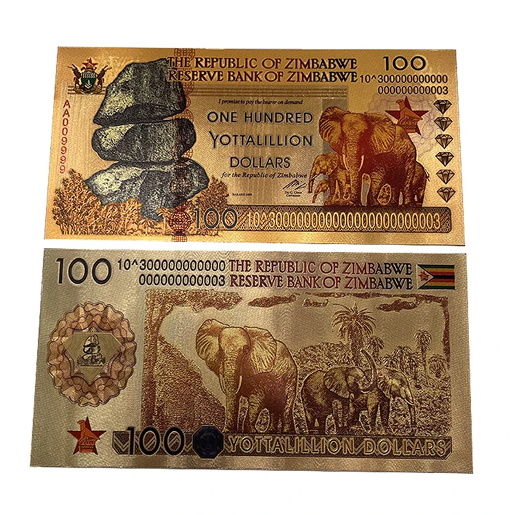 Wholesale Customizable Zimbabwe 100 Billion Trillion Quintillion Dollars Gold Plated Banknotes