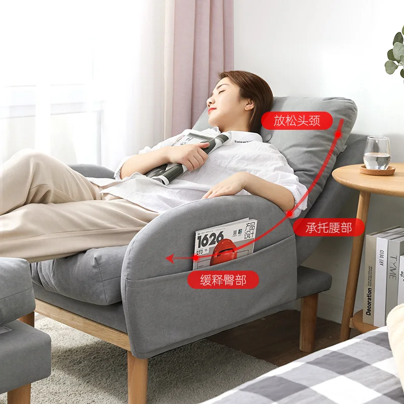 
Wooden Reclining Fabric Bed Seater Sofas Chairs Bed Seat Lounge Folding Single Sofa with Stool 