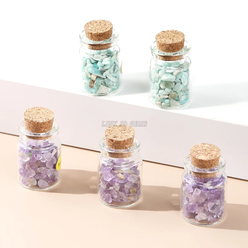 JD new natural crystal crushed stone wishing bottle natural stone gift set to heal the soul desktop decoration