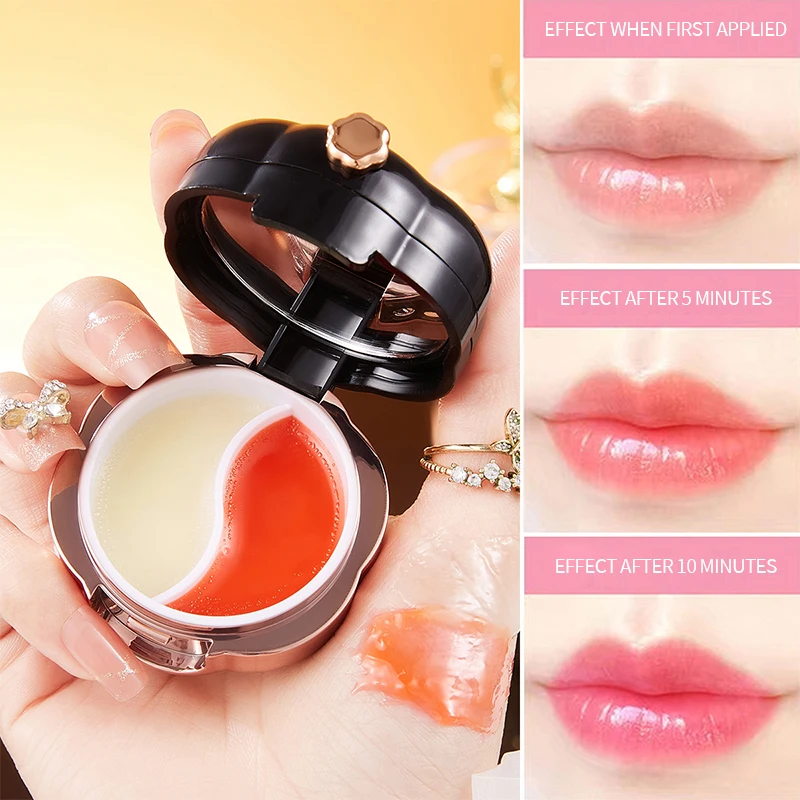 Custom Logo 2 in 1 Kiss Lip Mask Care Sleeping Lip Set Nourishing Soothing Beauty Temperature Change Color Mouth Orange Lipmask