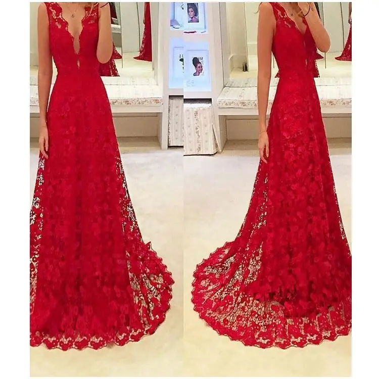 2021 Ladies Clothes Red Lace Sleeveless Wedding Dress Bridal Wear