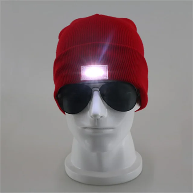 Wholesale custom acrylic women men ski embroidery logo LED light winter knitted hats beanie Cap for night work