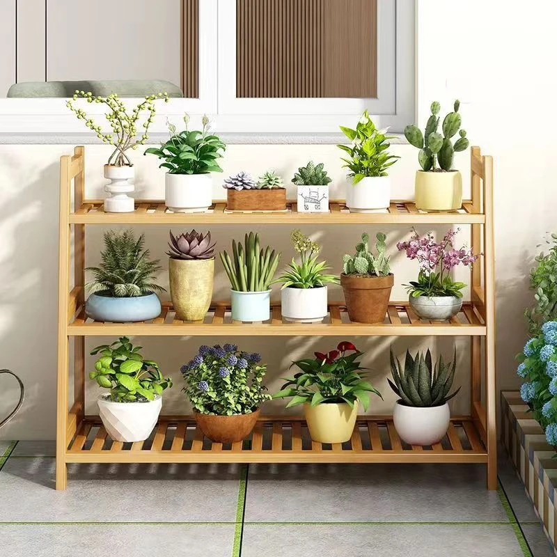 3 Tier Flower Pot Garden Display Shelf Rack Bamboo Ladder Plant Stand