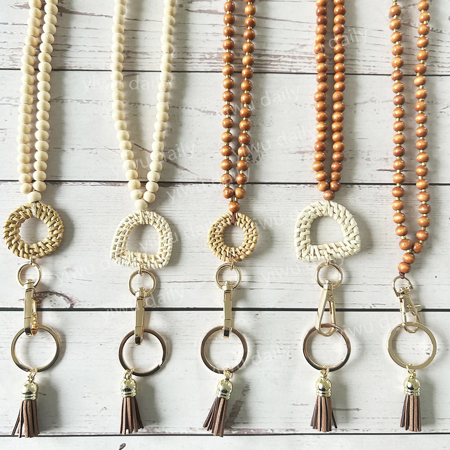 Fashion Wooden Bead Lanyards ID Badges Beaded Nurse Necklace Boho Lanyards Wooden Bead Teacher Breakaway Lanyards