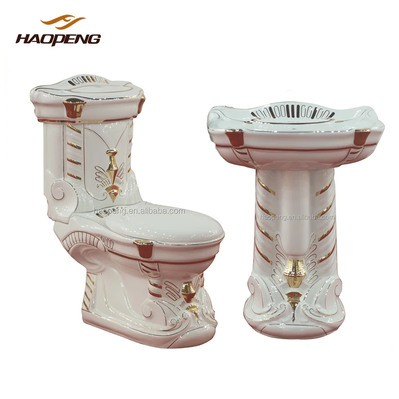 Luxury sanitary ware decorated color bathroom set two piece toilet