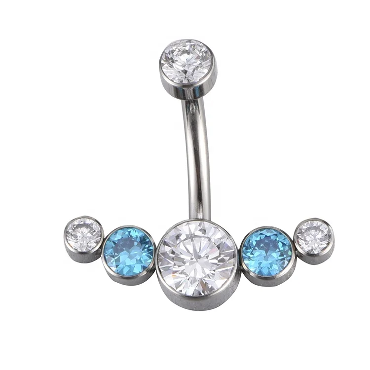Astm f136 Titanium Internally Threaded Zircon Curve Banana Navel Piercing Titanium