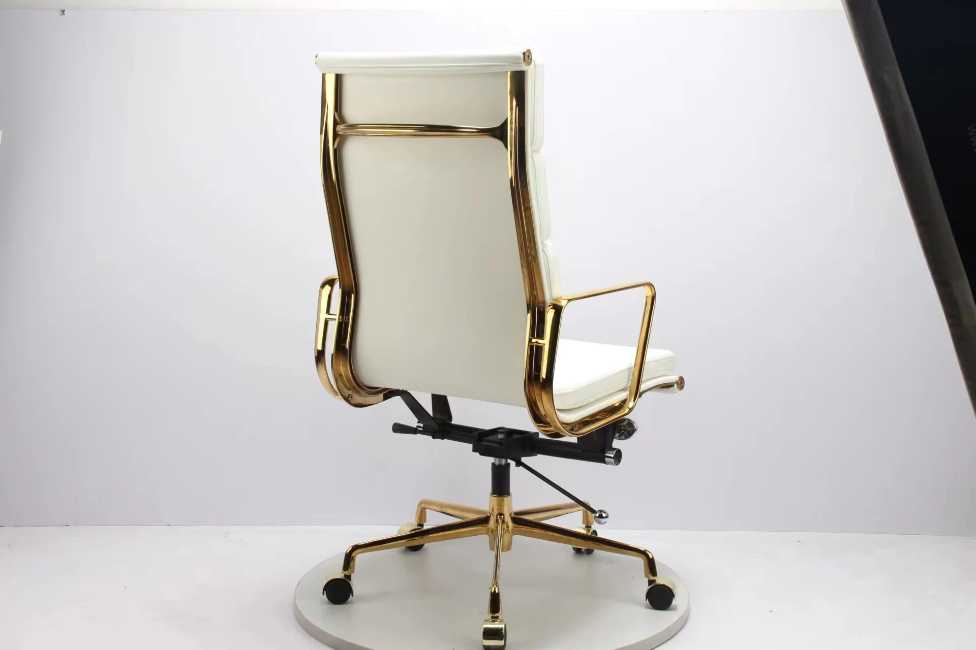 golden aluminum  leather PU  arm high back office chair