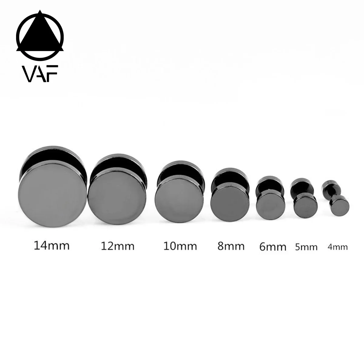 VAF Men Cool Punk Round Black Earrings Stainless Steel Ear Stud Piercing Earrings 3Mm - 14Mm