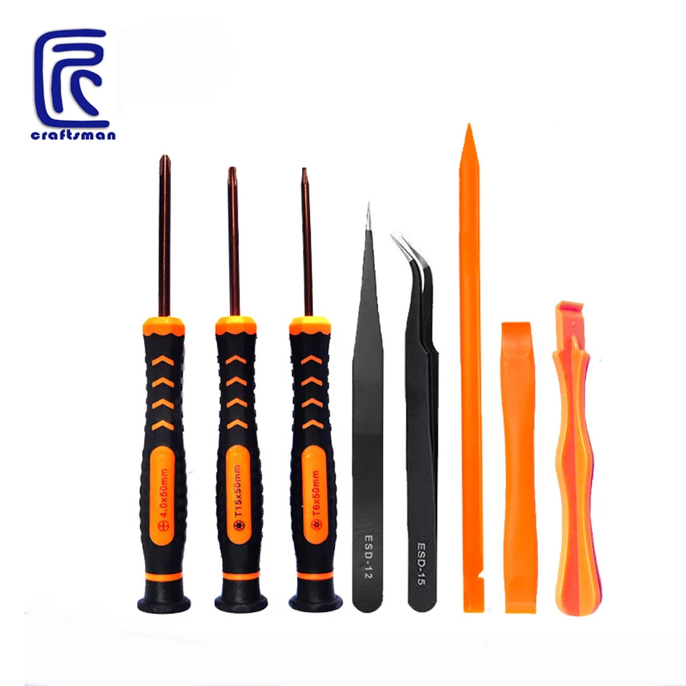 8 in 1 T6  T15 Torx Screwdriver Set with Security Torx Bit and 4.0 Phillips ESD Tweezers, Pry Bar For Ring Doorbell Repair