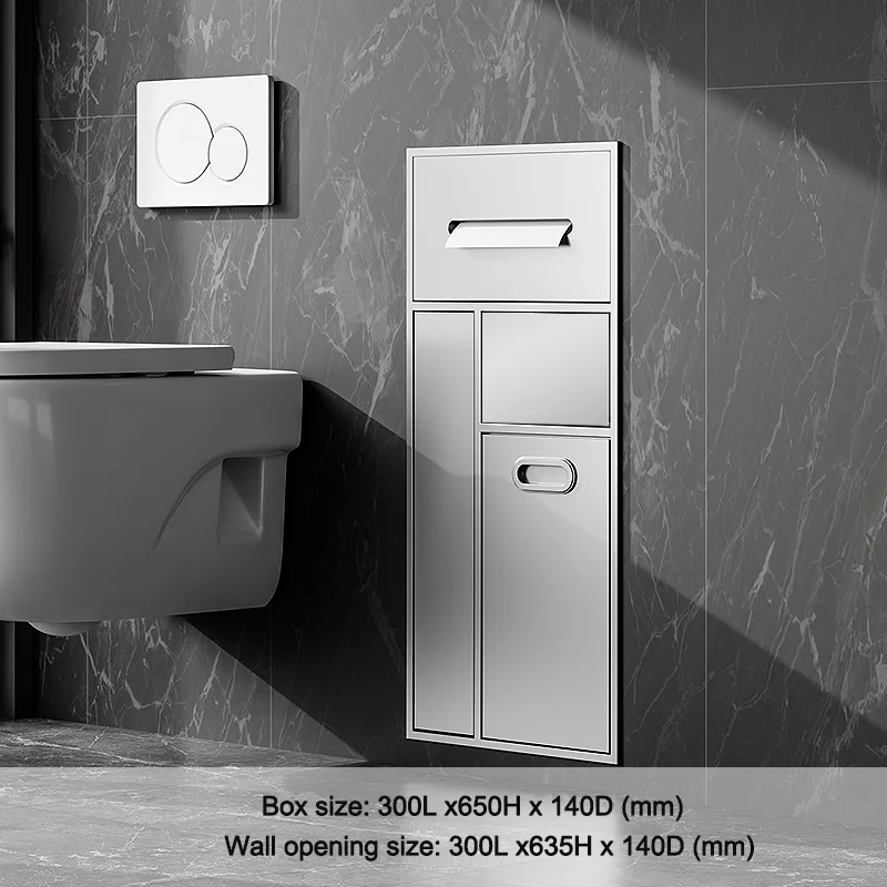 Bathroom recessed stainless steel trash can niche wall mounted toilet paper roll modern Multi Function rubbish bin