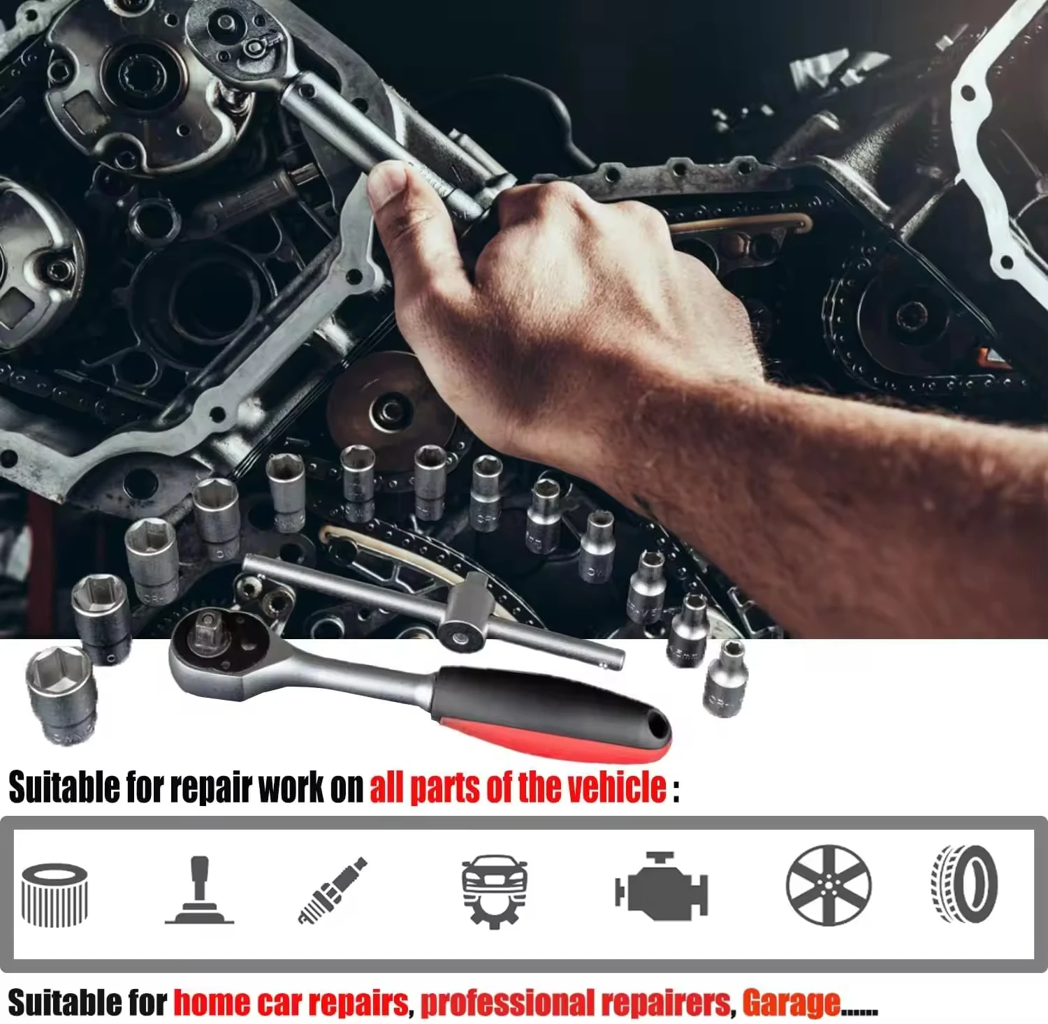 PEAMARTOOLS 19PCS Accessory Set Includes Universal Joints, Adapters, Extension Bars, T-Handle Wrench, and Sliding Sockets