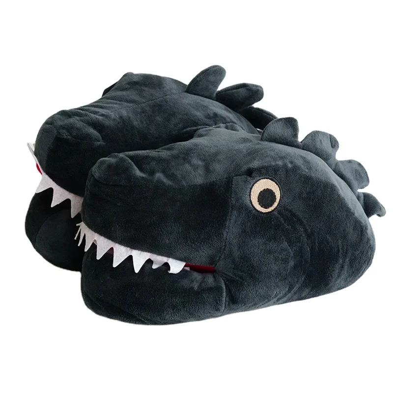 Embroidery 3D teeth crocodile thick sole micro fleece lady indoor room house slippers for women