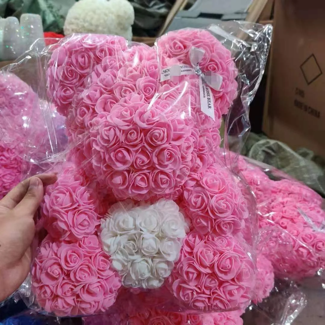 Wholesale 40CM artificial flower rose bear PE bear  for valentines day gifts