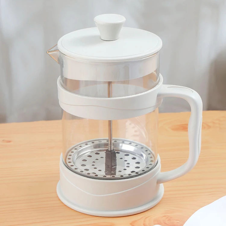 Retail French Press Coffee and Tea Maker Pot / Portable Teapot Coffee Press Pot High Borosilicate Glass White French Press
