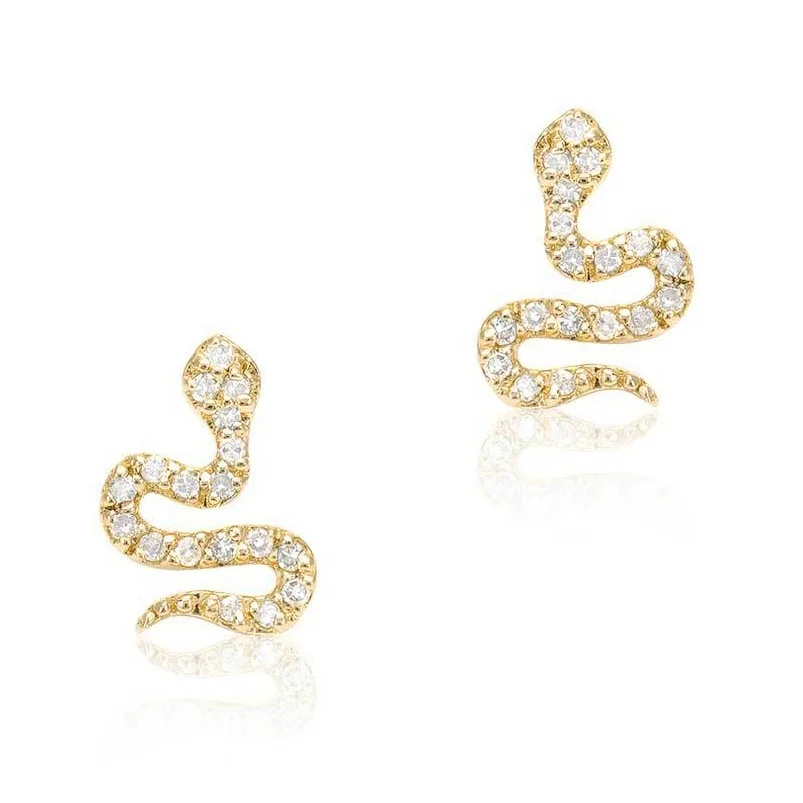 Gemnel women fashion jewelry 925 silver 18k gold snake diamond cz stud earrings