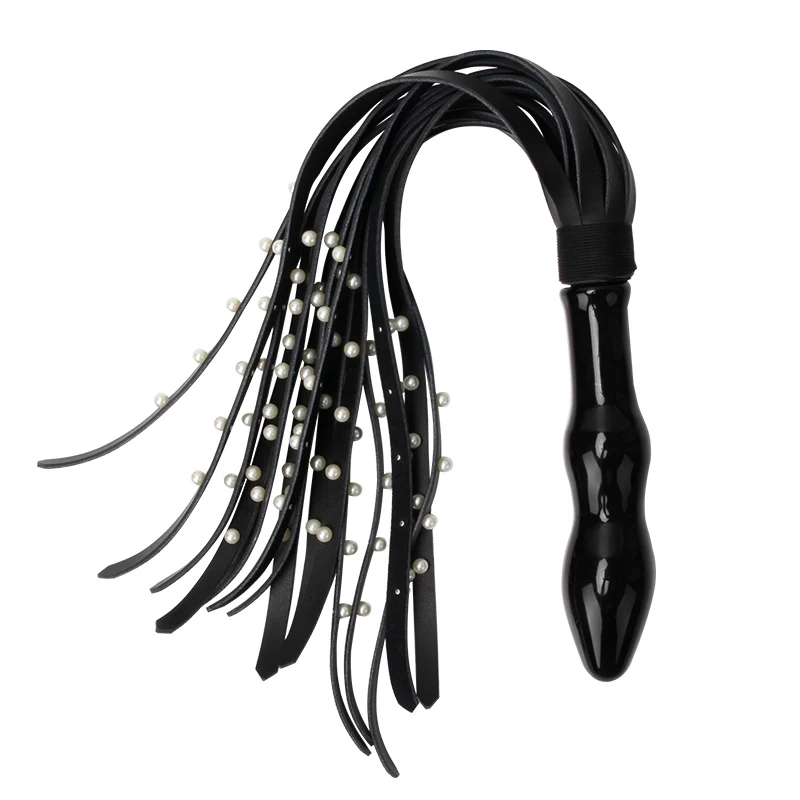 MOGlovers BDSM Glass Anal Plug Leather Pearl Horse Whip Bondage Fetish Butt