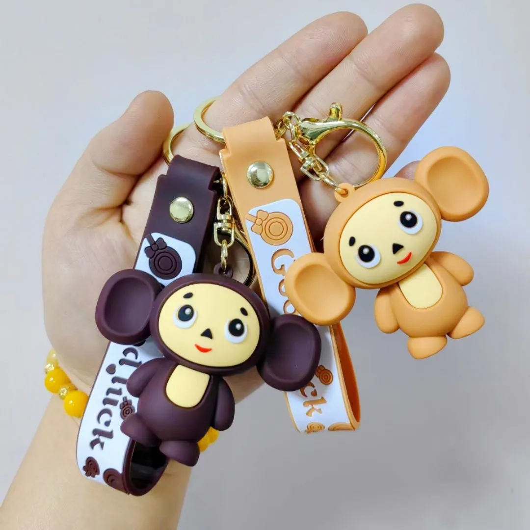 2023 Backpack Car Pendant Keychains 3D Cartoon Soft Pvc Russian Cheburashka Toys Silicone Rubber Keychains