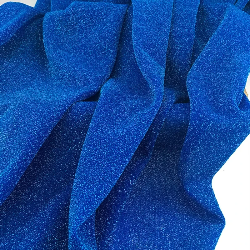 OEM ODM 150cm Polyester shiny blue fabric Metallic lurex glitter material dresses fabric