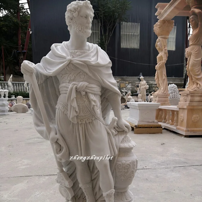 Life Size Marble Roman Soldier Statue Pair Stone Garden Man Sculpture
