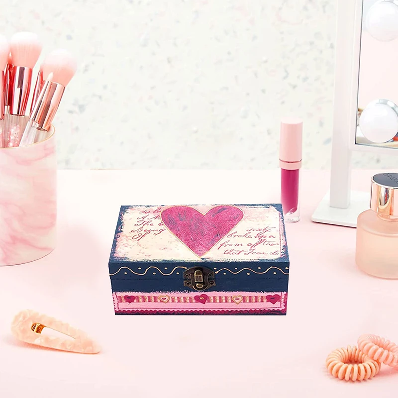 Unfinished natural wooden storage box with buckle retro wooden treasure chest is used for jewelry gift storage