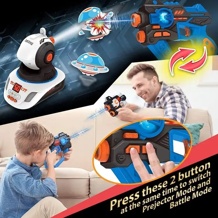 kids Adult Infrared Sound Shooting Games Toy Set 2-Player Vibrate Laser Guns with Projection Tags for Fighting Battles