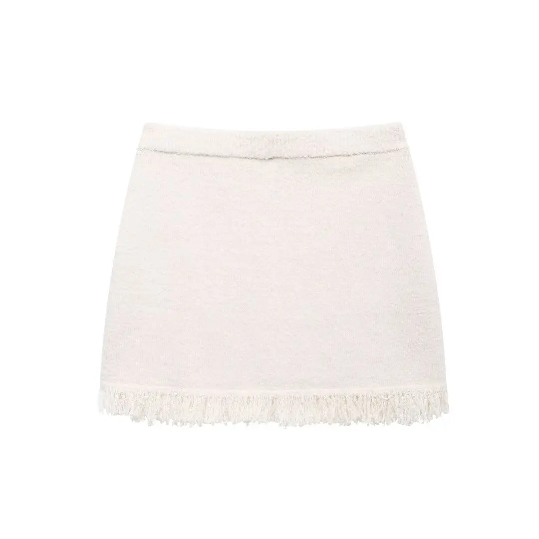 PB&ZA Women 2024 Autumn New Chic Fashion Knitted mini Skirt Vintage High Waist Female Skirts Mujer