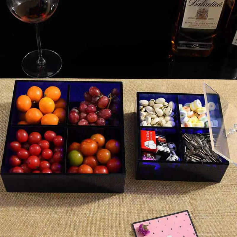 Lucite Snack Nuts Dried Fruit Serving Tray Set with Lid  Appetizer Tray with 4 Individual Dishes Blue Acrylic Tray