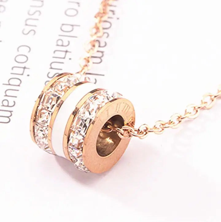 
Creative cylindrical zircon stainless steel necklace women new personality rose gold black necklace jewelry wholesale 