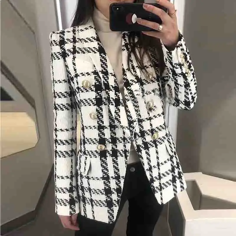A4104 New Arrivals 2020 White Striped Pockets Fashion Women Wool Coat