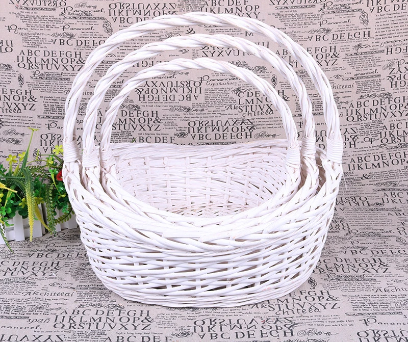 Woven Flower Organizer Basket Storage Flower Arrangement Basket Rattan Weaving Pastoral Style Room Decor ( Oval White )
