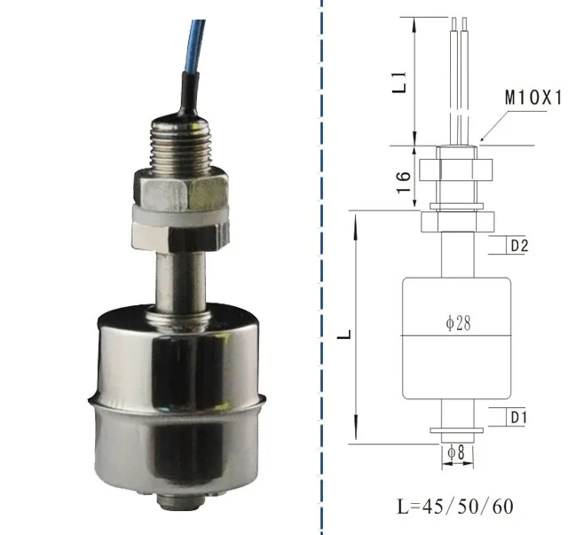 Factory Supply Mini Stainless Steel Water Level Float Switch/SUS304 Liquid Level Sensor in 45mm/50mm/55mm