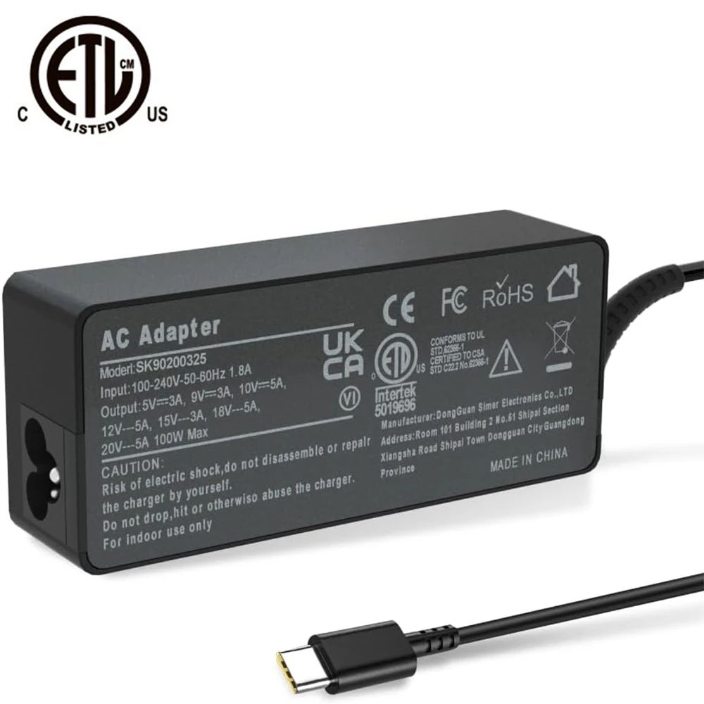 Suitable for Lenovo laptop 100W 20V5A power adapter Type_c ASUS computer charger HP Dell USB_C laptop ETL certified power supply